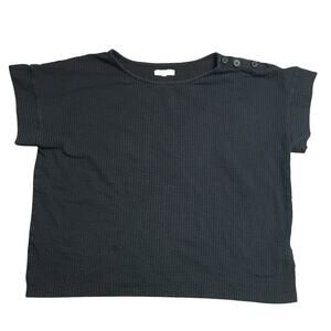 Madewell Womens Short Sleeve Rib Knit Sweater Top Pullover Black XL NA494